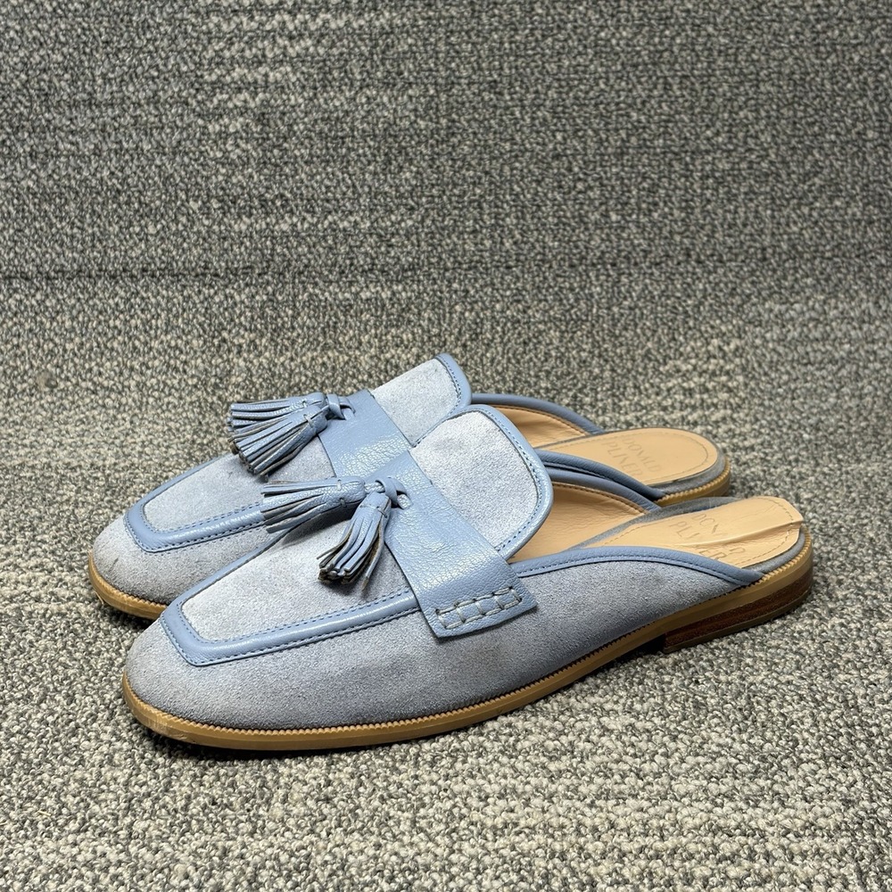 Donald Pliner Bryant Light Blue Suede Tassel Mule Loafers Womens 9M Square Toe